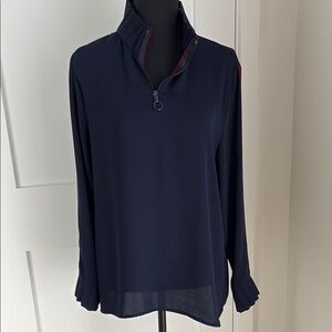 Navy Blue Women's Top with Zip Collar
